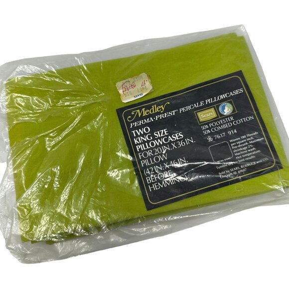 Medley Perma-Prest Percale Pillowcase King Size 20"x36" Lime Green Single - Picture 1 of 5